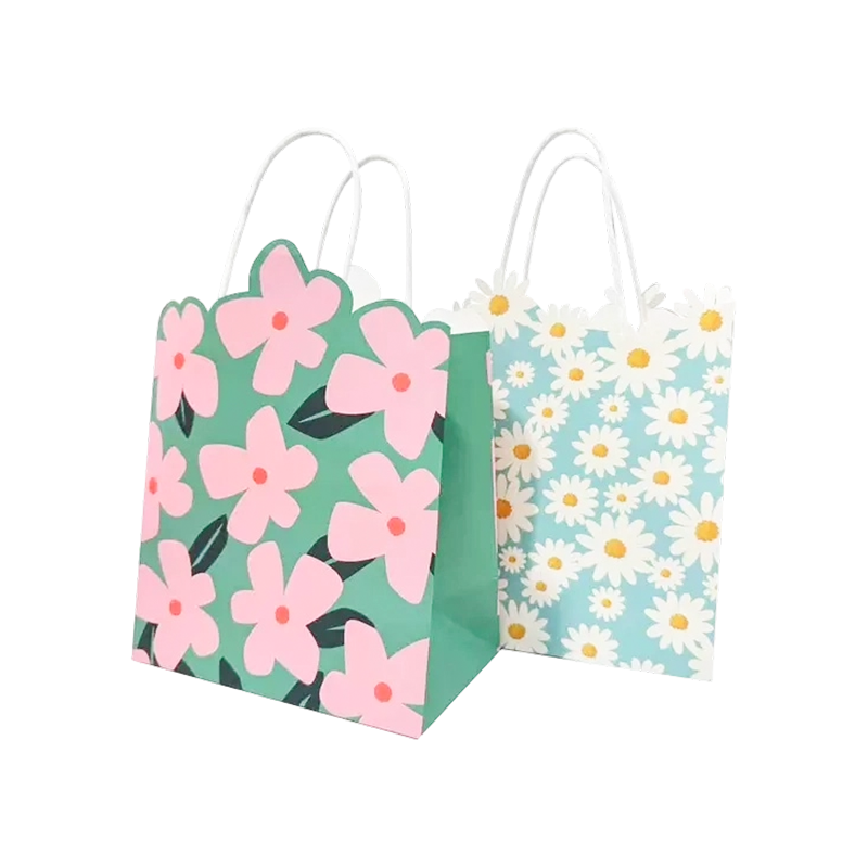 Sac cabas cadeau en papier kraft à impression personnalisée et motifs floraux cartoon