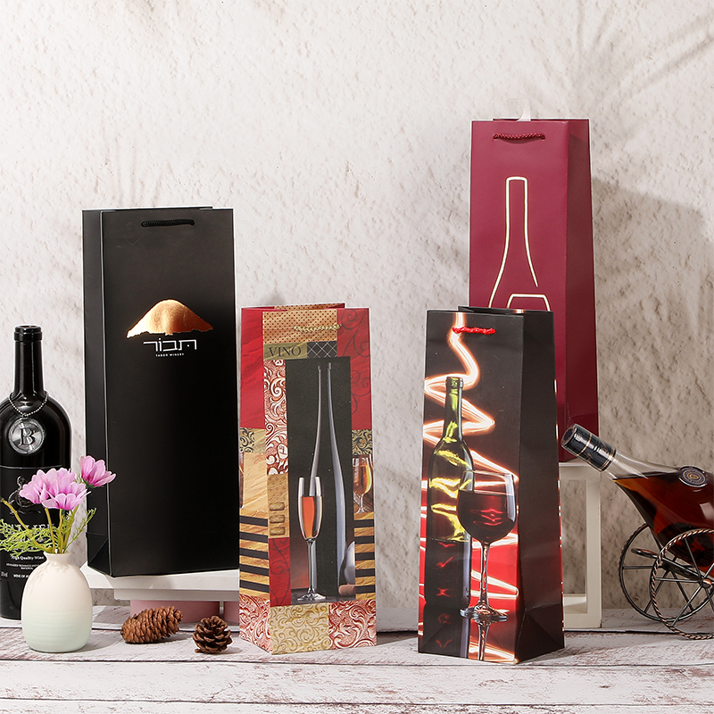 Sacs cadeaux en papier pour bouteille de vin simple avec poignées en corde