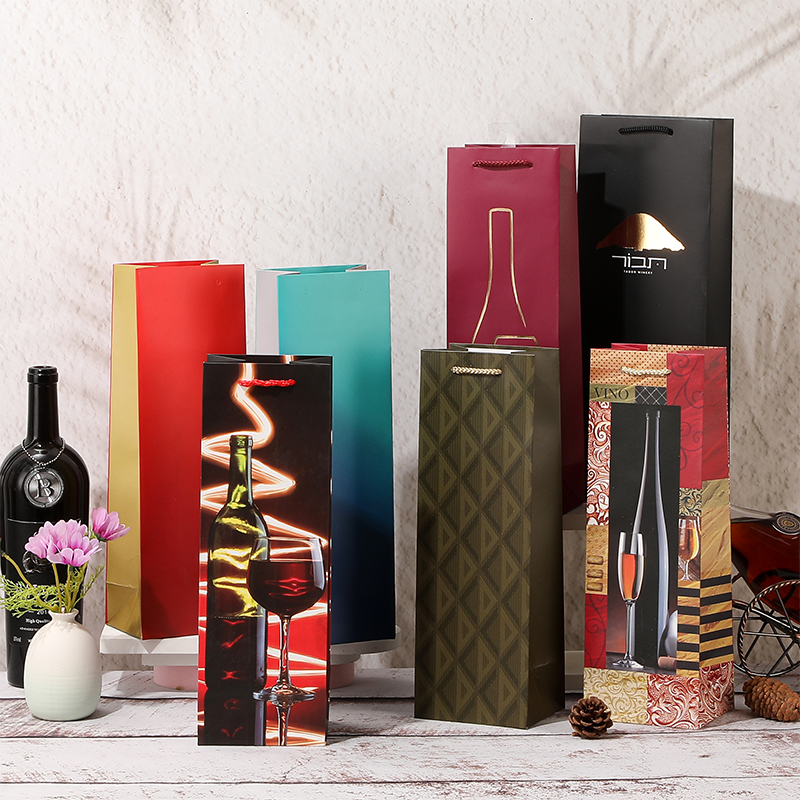 Sacs cadeaux en papier pour bouteille de vin simple avec poignées en corde