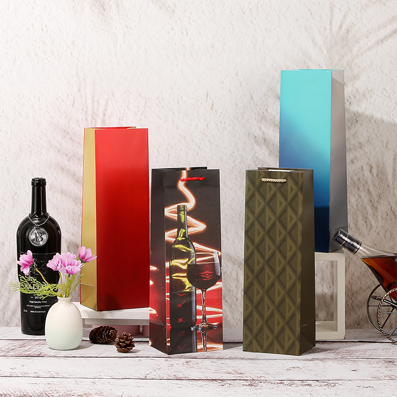 Sacs cadeaux en papier pour bouteille de vin simple avec poignées en corde