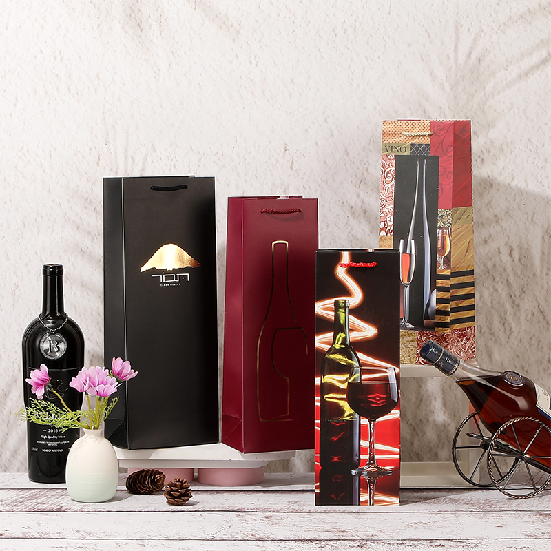 Sacs cadeaux en papier pour bouteille de vin simple avec poignées en corde