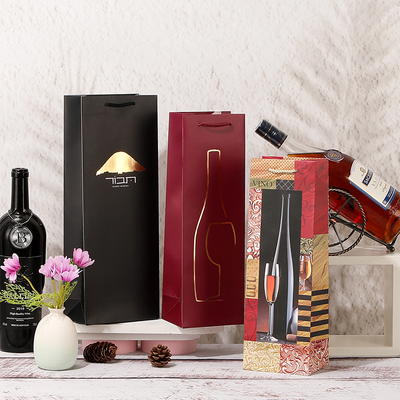 Sacs cadeaux en papier pour bouteille de vin simple avec poignées en corde