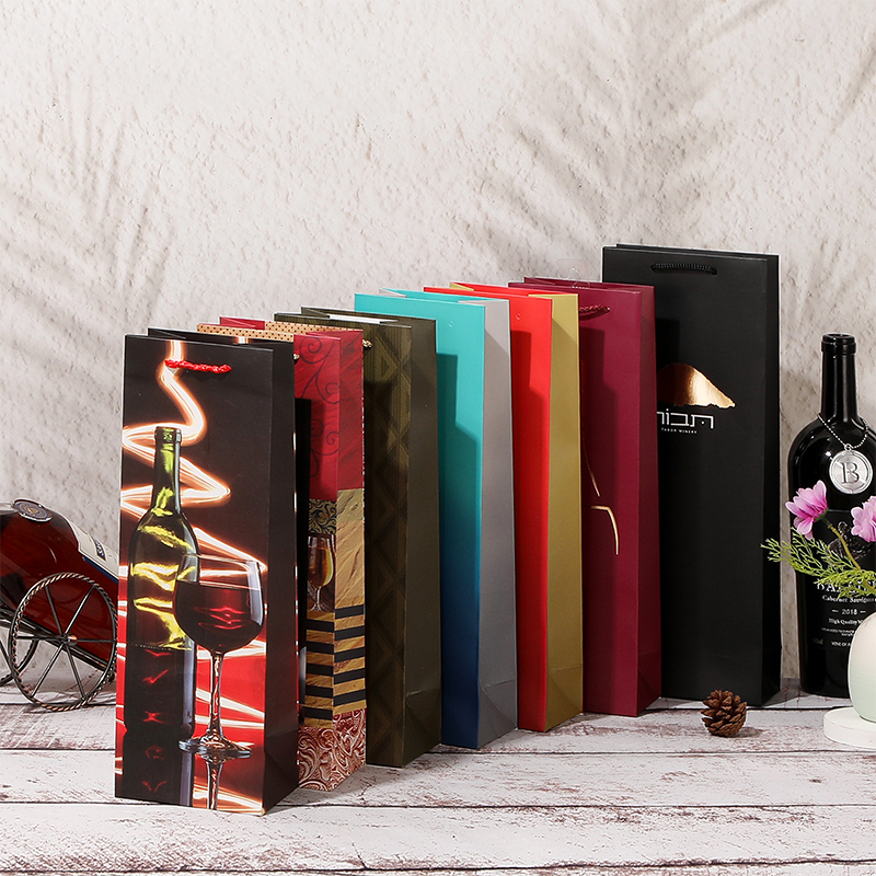 Sacs cadeaux en papier pour bouteille de vin simple avec poignées en corde
