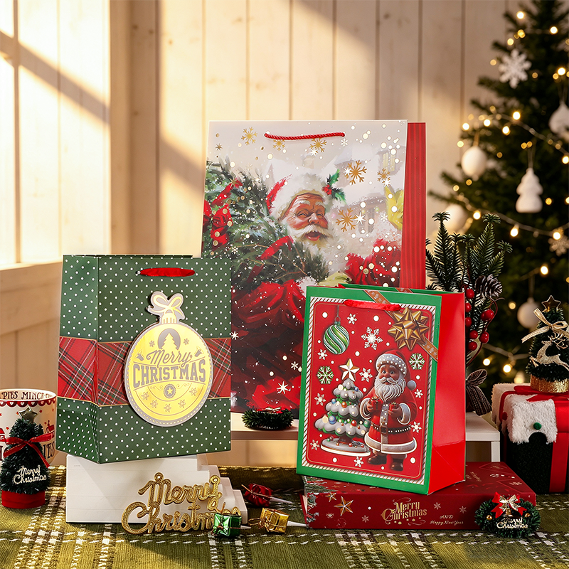 Sac cadeau en papier kraft imprimé de Noël décoratif saisonnier