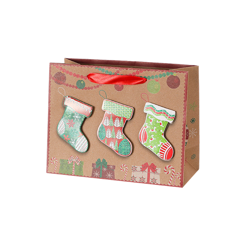 Sac cadeau en papier kraft imprimé de Noël décoratif saisonnier