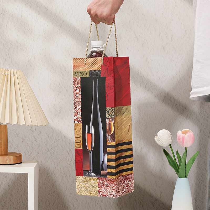 Sacs cadeaux en papier pour bouteille de vin simple avec poignées en corde